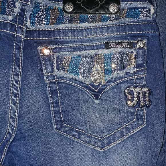 Miss Me | Y2k Bling Rhinestone Bootcut Denim Blue Jeans W28 5/6 *Flaw* - Picture 3 of 8